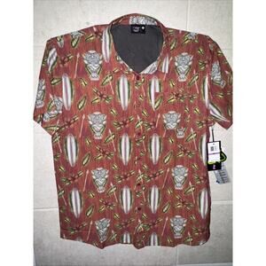 NWT Psycho Tuna Tibetan Red Tiki Surf XXL Short Sleeve Button Down